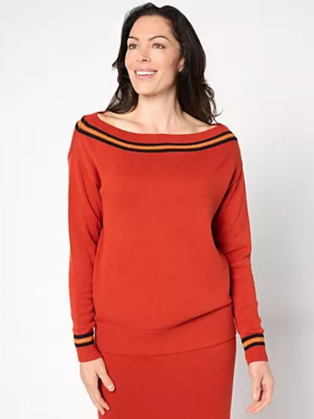 Studio Park X Shawn Killinger Stripe Boatneck Sweater, Rooibus Sz S a655635